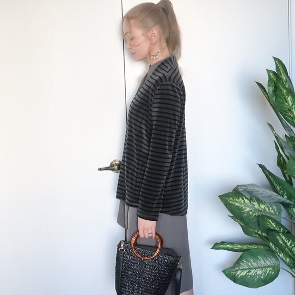 Talbots Grey & Black Striped Open Front Velvet Cardigan - Picture 10 of 16